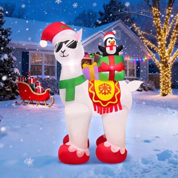 ⚡5FT Christmas Inflatables Alpaca Penguin with Gift Box Outdoor Decorations - Picture 5 of 6